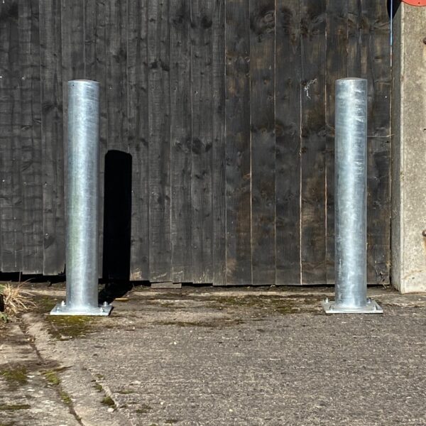 A pair of Galvanised Plain Round Bollards 1000mm Bolt Down