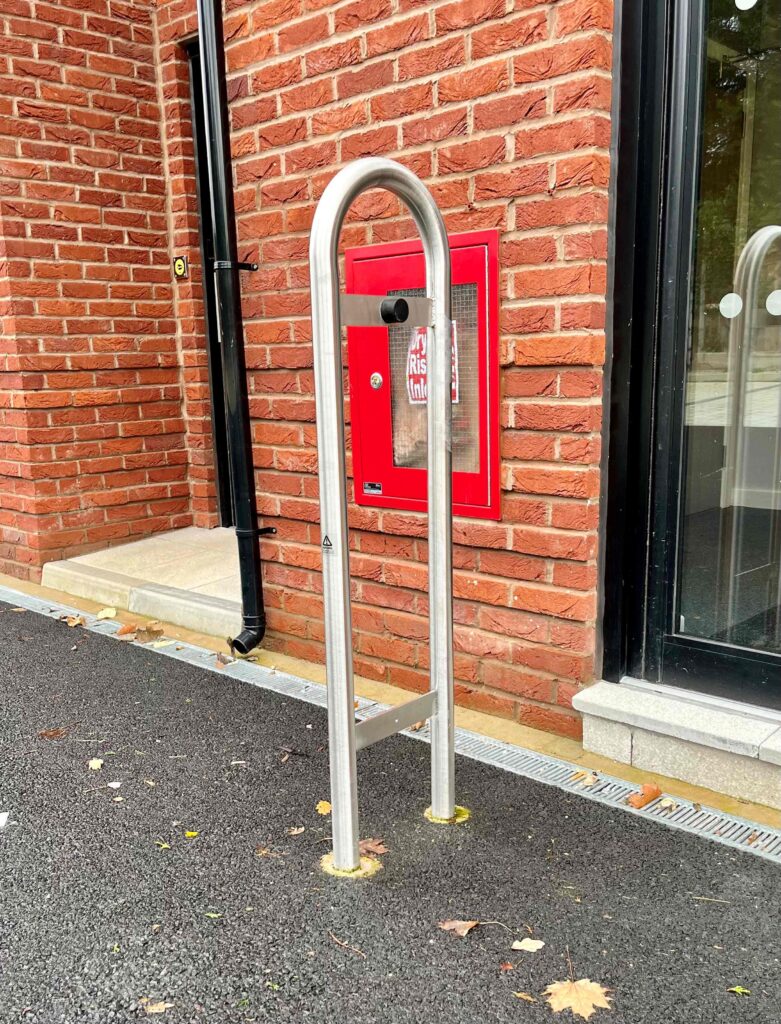 Steel guard in front of door