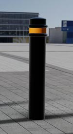 GFC6R Ornamental Fixed Galvanised Bollard 1000mm Concrete In - Black with Yellow Reflective Strip