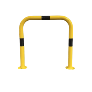 Black & Yellow Hooped Barrier 90mm Galvanised Bolt Down