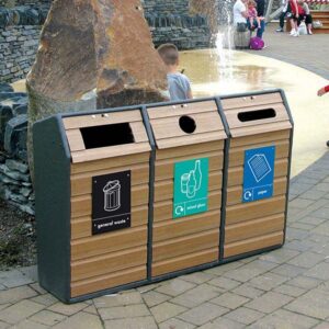 Timber Fronted Triple Glass Fibre Litter Bin